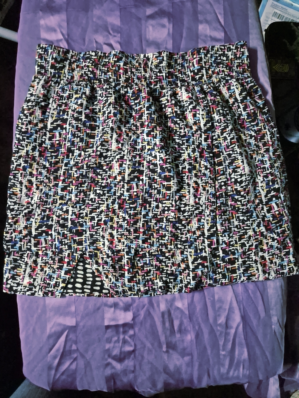 CAbi Black Multi-Color Asymmetrical Mini Skirt